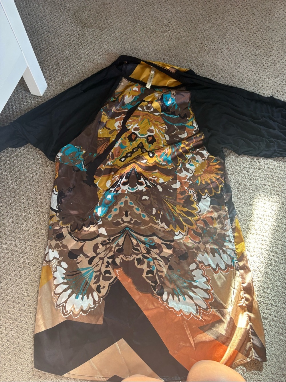 Uncle Frank Black Sleeve Multicolor Boho Print Dress